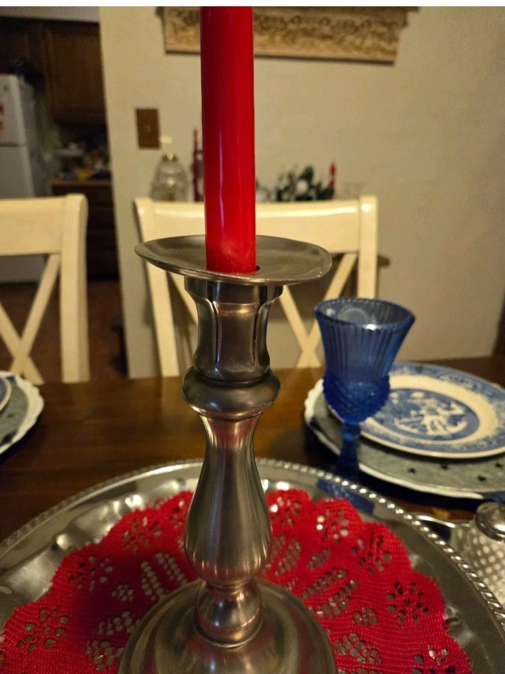 pewter Colonial-style candle stick Vintage